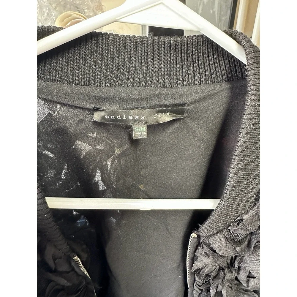 Endless Rose Black 3D Floral Bomber Jacket Women's Size S/M - Picture 2 of 8